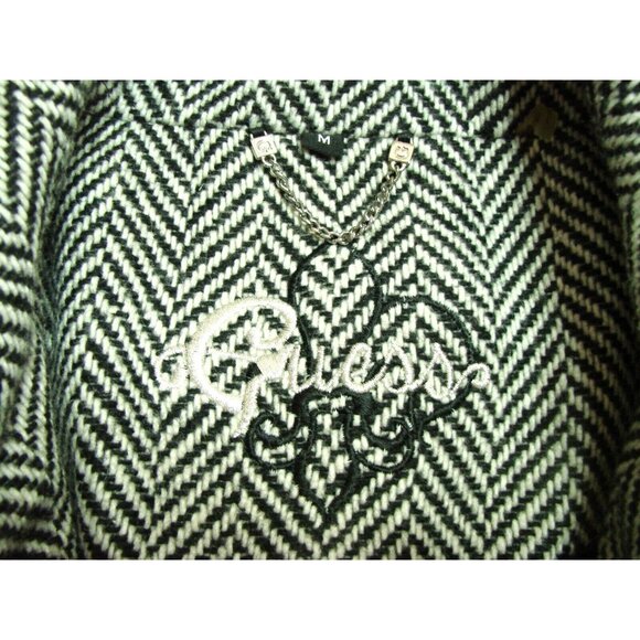 Guess Womens Med Chevron Black White Wool Blend Pea Coat Double Breasted Flared - Picture 4 of 13